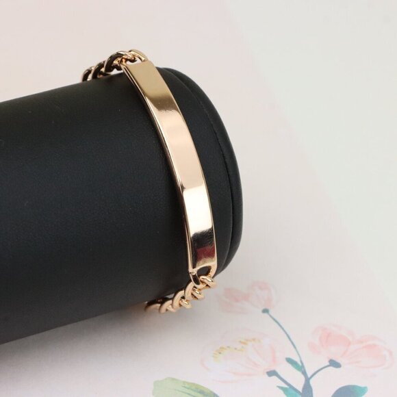 "Minimalist Rose Gold Bracelet with Polished Plate Accent, XPBL1080 - Picture 7 of 12